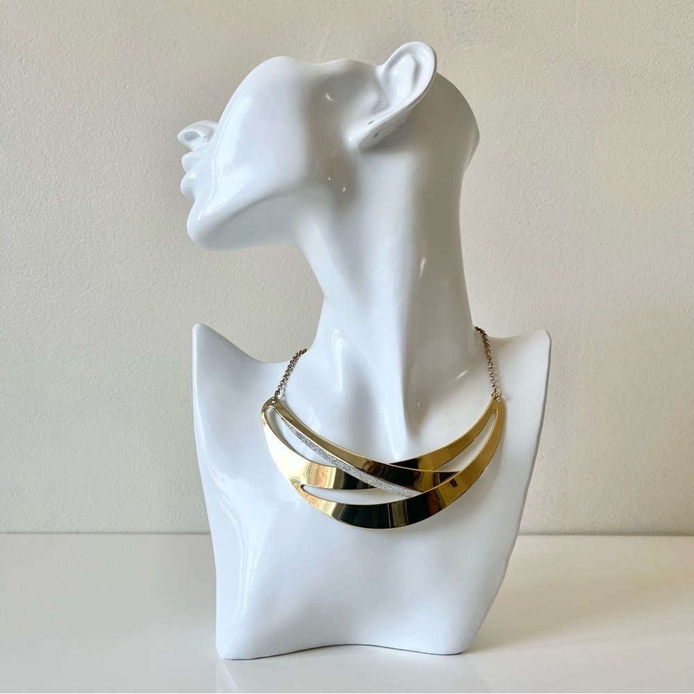 Gold Rhinestone Bib Necklace - Picture 9 of 9